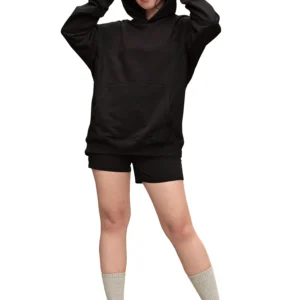 emroneel essential plain women hoodie black front view 2.webp